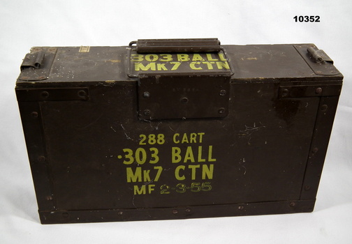 Wooden ammunition box for .303 rounds.