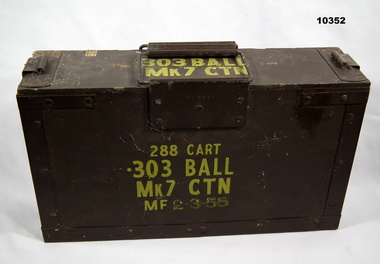 Wooden ammunition box for .303 rounds.
