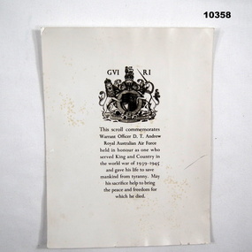 Certificate - REMEMBERENCE SCROLL