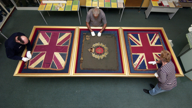 The 67th Bn Colours ready for display.