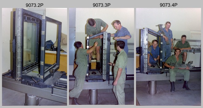 Litho Technicians Dismantling the Consolidation Camera, Army Survey Regiment, Fortuna, Bendigo. 1989.
