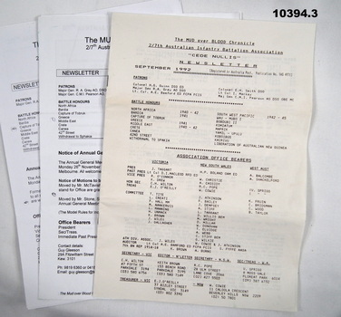 Three newsletters from 2/7th Battalion Association.