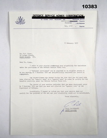letter regarding eligibility for a War Service loan.