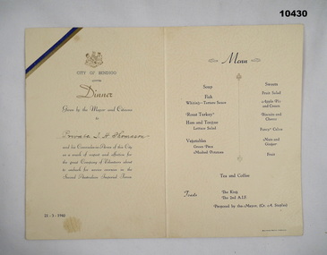 Dinner for departing A.I.F. Soldiers.