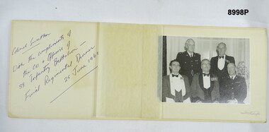 Photograph of the CO and Officers of 38th Battalion at final Regimental Dinner 25 June 1960.