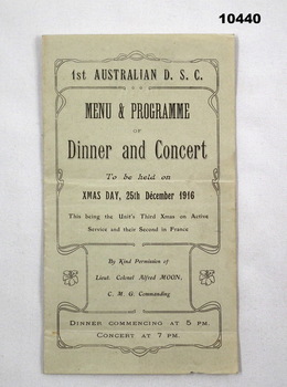 Christmas Day 1916, Dinner and Concert.
