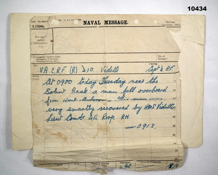 Shipboard Telegram to HQ, WW2.