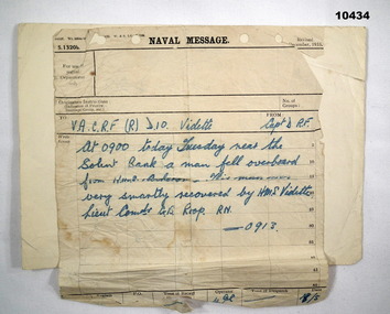 Shipboard Telegram to HQ, WW2.