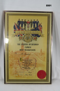 Certificate Expressing Deep Thankfulness to You Who Served.
