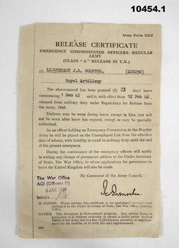 Release Certificate and accompanying letter.