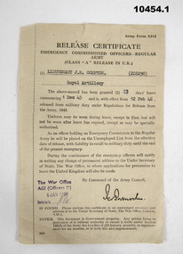 Release Certificate and accompanying letter.
