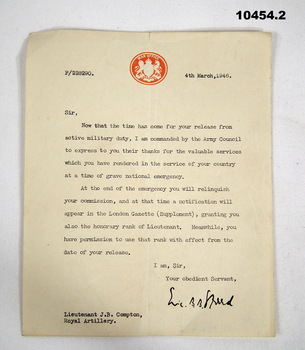 Release Certificate and accompanying letter.
