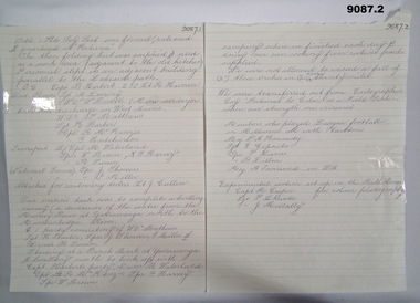 Two page handwritten report