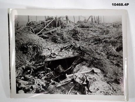 Black and white photographs of Battlefield scenes in WW1.