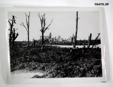 Black and white photographs of cratered Battlefields in WW1.