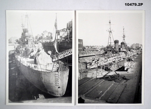 Photos of HMAS HOBART in dock in Sydney 1946.