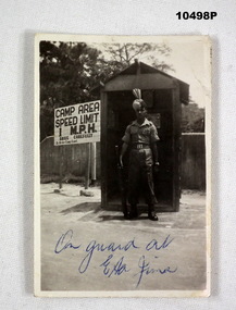 Black and white photograph of an Indian Guard on duty.
