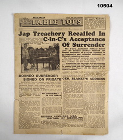 Newspaper article on Japanese Surrender.