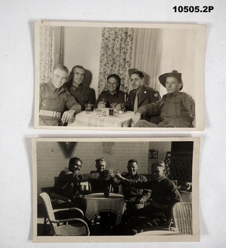 Two black and white photographs of Army personnel enjoying drinks.