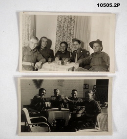 Two black and white photographs of Army personnel enjoying drinks.