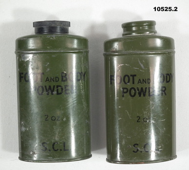 Two tins of foot and body powder.