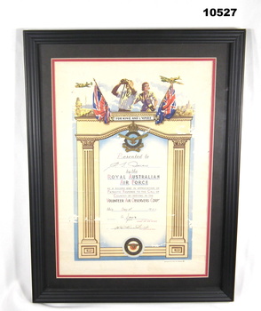 Certificate for Volunteer Air Observers Corps, WW2.