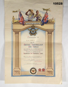 Certificate for Volunteer Air Observers Corps, WW2.