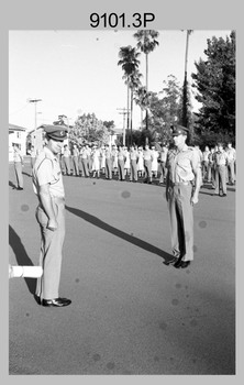 Warrant Presentation to WO2 Mick Hogan at Army Survey Regiment CO’s Parade, Fortuna Villa, Bendigo. c1989.