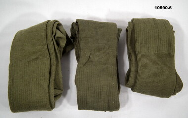 Three pairs of dress socks worn with shoes.