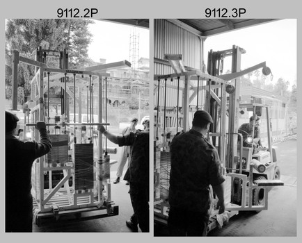 Personnel Delivering New Gym Equipment at the Army Survey Regiment, Fortuna Villa, Bendigo. 1990.
