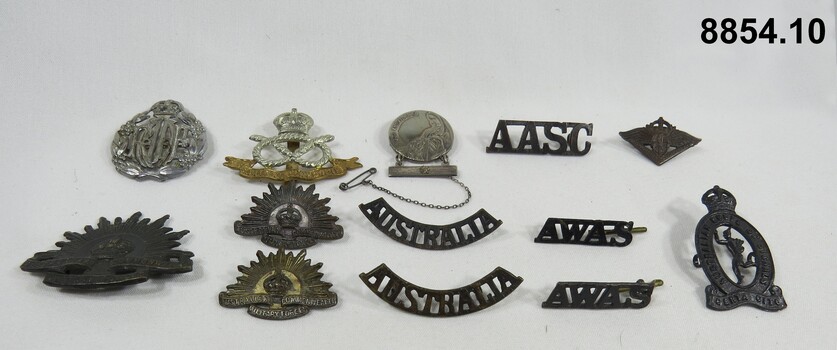 Various military badges of different types.