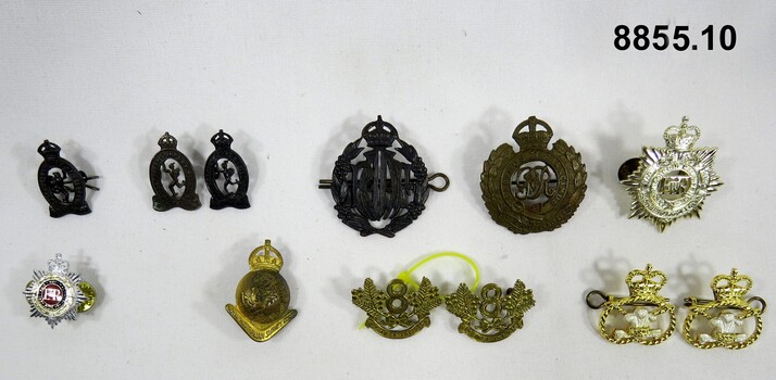 Various military badges of different types.