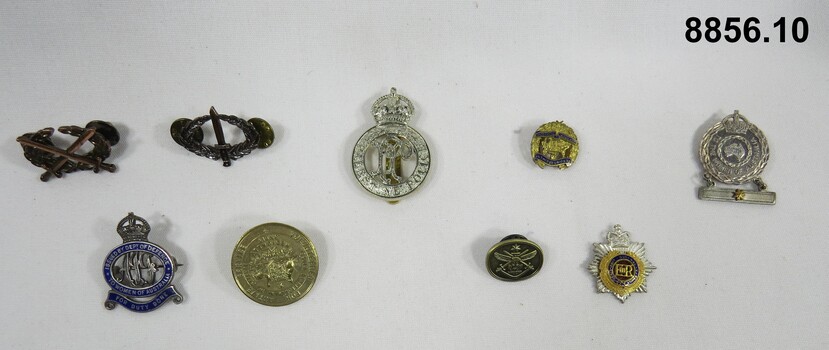 Various military badges of different types.