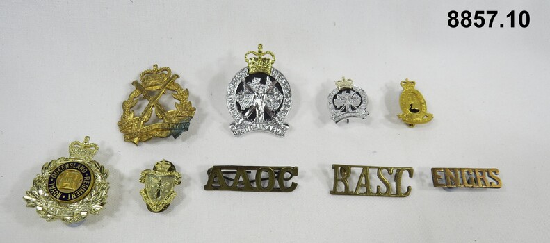 Various military badges of different types.