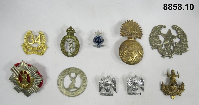 Various military badges of different types.