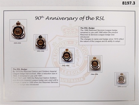 Place mats 90th birthday RSL.