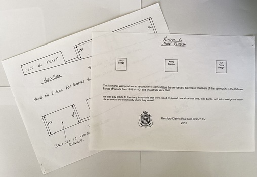 Sketches re the plans for the Memorial walls.