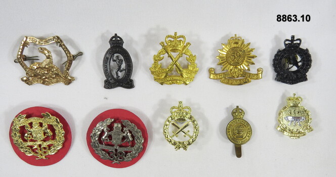 Various military badges of different types.
