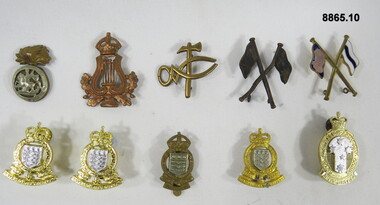 Various military badges of different types.