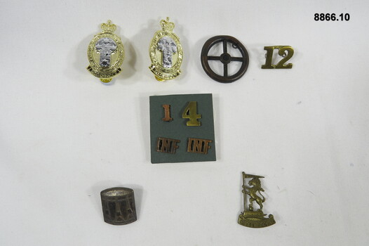 Various military badges different types.