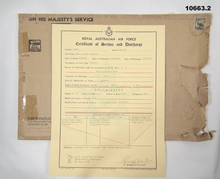 Certificate of Service and Discharge RAAF.