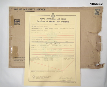 Certificate of Service and Discharge RAAF.