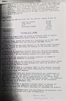 Article  1936 - 1942 Lt Col T A Vance.                 Director Aust Svy Corps.