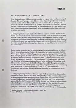 Article 1969 - 1970 Lt Col Bill Sprenger.               CO Army HQ Svy Regt.
