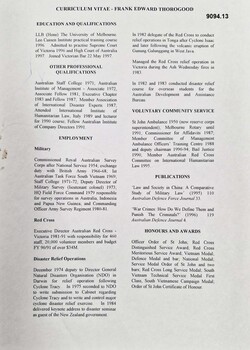 Article 1980 - 1981 Lt Col FE Thorogood SBStJ.  CO Army Svy Regt.