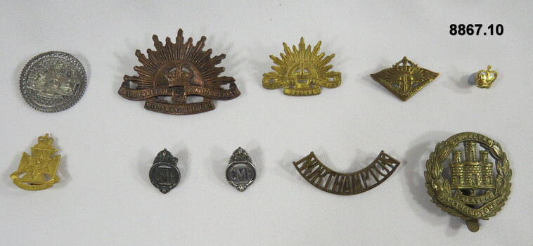Various military badges of different types.