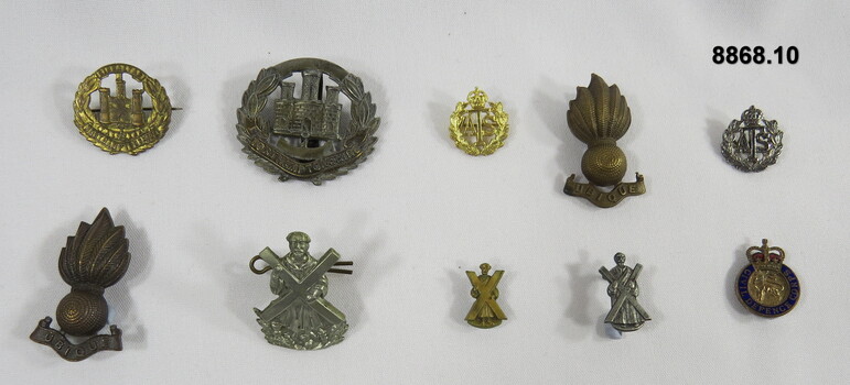 Various military badges of different types.