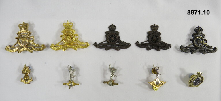 Various military badges of different types.