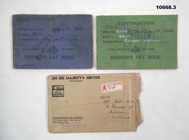 RAAF WW2 Pay Books and envelope.