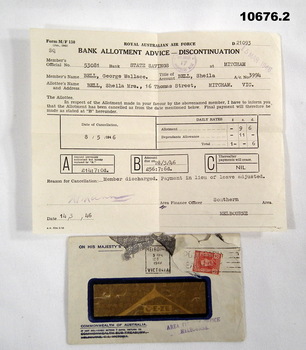 Bank Allotment Advise - Discontinuation notice and envelope.
